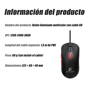 Souris filaire ELE-GATE 6D RGB, 3 niveaux de DPI, éclairage multicolore, design ergonomique - Product Image 4