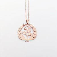 Collier rond en acier inoxydable avec pendentif en forme de branche d'olivier, couleur or 18 carats, collier populaire en forme de branche d'olivier creuse, arbre de vie