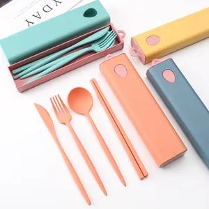 Ensemble de <span class=keywords><strong>couverts</strong></span> de blé avec cuillère fourchette couteau et baguettes ensemble réutilisable Camping Portable <span class=keywords><strong>couverts</strong></span> en plastique - Product Image 1