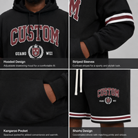 Özel Büyük Beden Üreticisi Baskılı Kapüşonlu Sweatshirt ve Basketbol Şort Takımı Pamuklu Fransız Havlusu Kumaş Erkek Eşofman Takımı