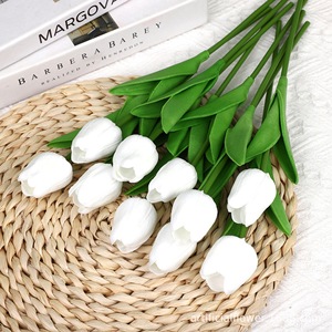 Mini tulipe artificielle, vase en verre blanc, décoration pour la maison, mariage - Product Image 3
