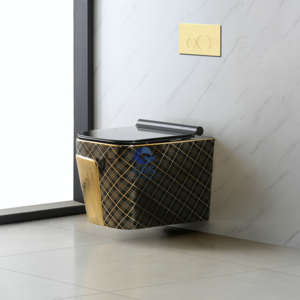 Série Designer – <span class=keywords><strong>WC</strong></span> mural carré rétro <span class=keywords><strong>noir</strong></span> et or, céramique haut de gamme, équipement sanitaire pour solutions de projets - Product Image 1