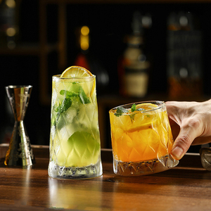 Custom Logo Transparent Glass Cup Heavy Base Handmade Cocktail Cups 301-400ml Juice Dessert Whiskey Drinking Cocktail Glasses - Product Image 1