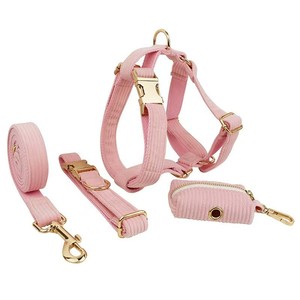 Conjunto de Collar y Arnés para Perro, Acero Inoxidable, Pana, Terciopelo Rosa, Correa Ajustable para Pasear Perros - Product Image 4
