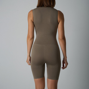 ZL4626 <span class=keywords><strong>Media</strong></span> cremallera frontal Onesie Gym Athletic Compression Body de punto sin costuras con cremallera con medio <span class=keywords><strong>muslo</strong></span> para mujer - Product Image 6