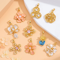 Pendentifs Breloques Fleur Plaqué Or - Pendentifs Collier Floraux en Émail et Nacre avec Perle et Strass CZ