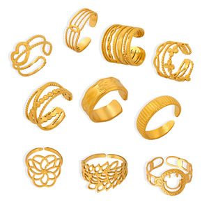 Bohemian đồ trang sức thép không gỉ 18K vàng mở Nhẫn phụ nữ cổ điển hình học đa lớp Hollow Chunky Finger <span class=keywords><strong>Ring</strong></span> Set anillos - Product Image 6