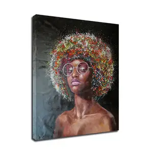 オリジナルアート現代手作りアフリカ女性フィギュアポートレートキャンバス絵画カラフルな油絵装飾リビングルーム用絵画