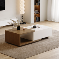 Table basse rectangulaire moderne extensible en bois de noyer blanc, durable, avec 2 tiroirs coulissants, meubles pour le salon