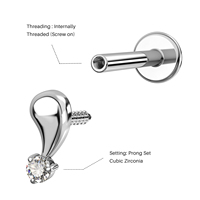 TOPOSH Boucles d'oreilles labret hypoallergéniques en titane et zircon à dos plat pour enfants, adaptées aux implants, pour fiançailles, tragus, cartilage, hélix