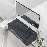 Meuble-lavabo moderne à éclairage LED avec évier en ardoise Cache-niche de drainage et design marbré pour la maison ou l'hôtel