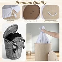 Panier à linge pliable en bambou naturel classique avec couvercle et poignée de transport, design rectangulaire pliable durable