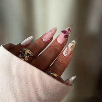 Ongles press-on français faits main, motif floral, amande bordeaux, fleurs 3D, perles, paillettes, luxe, pour femmes, mariage, réutilisables, manucure des doigts