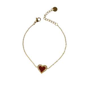 Fashion Chain <b>Bracelet</b> Gold Plated 316L Stainless Steel Heart Pendant <b>Red</b> Enamel Crystal Accents Women's Jewelry - Product Image 1