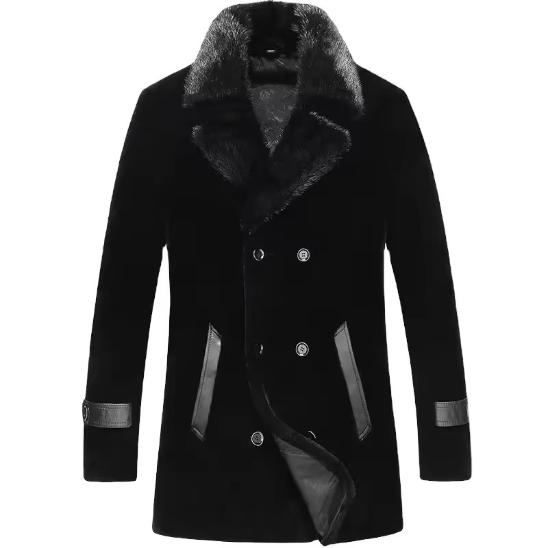 American Raccoon Fur Collar Sheep Shearing Genuine Leather Jacket