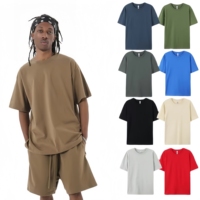 Ensemble T-shirt et short unisexe en denim tissé respirant à épaules tombantes, coupe oversize, couleur unie, 100 % coton 260 g/m², poids lourd, style baggy, collection été 2026