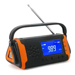 多合一多手电筒收音机4000毫安时usb充电器设备音乐播放液晶显示紧急太阳能手摇天气收音机