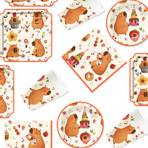 DAMAI Artículos para Fiesta de Cumpleaños de Capibara, Platos de Papel de Capibara, Servilletas, Vajilla de Animales para la Cena, Recuerdos de Fiesta, Suministros para Mesa de Animales, Sirve para 8 Personas - Product Image 6