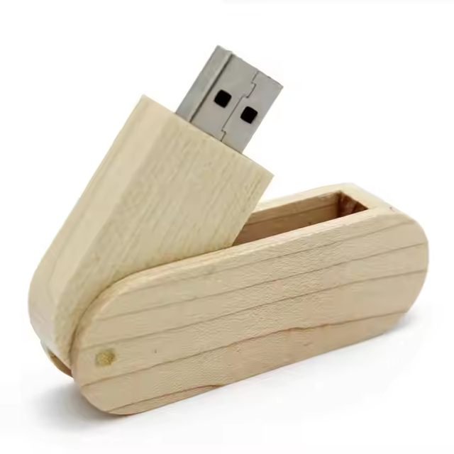 High Quality New Swivel Wooden USB 2.0 Flash Drive 16GB/32GB Custom Logo Gift