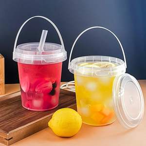 Seau à boisson en plastique de 32 oz, vente en gros, conteneur jetable pour fruits, gobelets transparents avec couvercle - Product Image 4