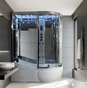 Cabine de douche vapeur avec <span class=keywords><strong>baignoire</strong></span>, <span class=keywords><strong>baignoire</strong></span> de massage en acrylique, commande par ordinateur, éclairage LED, verre trempé, générateur 3KW, 1700x900x2200mm - Product Image 1