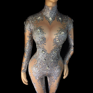 Vente en gros de pierres élastiques et de cristaux, tenues de strip-teaseuse pôle danse vêtements femmes <span class=keywords><strong>chanteur</strong></span> Spandex body moulante Club combinaisons - Product Image 5