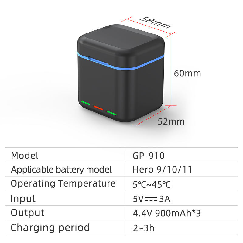 Factory Price Triple Storage Battery Charger Box for Gopro 9/10/11 Without Battery for Gopro Accessories