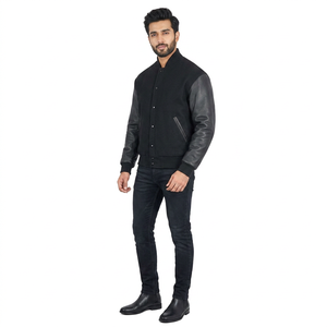Custom Embroidered Logo Varsity <b>Jacket</b> Professional Manufacturer's <b>Canvas</b> Stand Collar Leather CollegeBaseballjacket <b>for</b> <b>men</b> - Product Image 1
