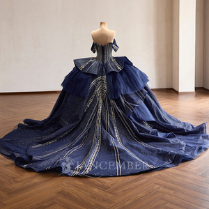 261094 Impresionante Vestido de Quinceañera Azul Marino con Escote Corazón, Lentejuelas, Cintura Natural, Bordado y Antiestático para Chicas de 15 Años - Product Image 4