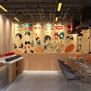 วอลล์เปเปอร์ติดด้วยตนเองลายการ์ตูนสถาปัตยกรรมเกาหลีสำหรับร้านอาหาร<span class=keywords><strong>เกาหลี</strong></span>ที่มีชื่อเสียงทางอินเทอร์เน็ต - Product Image 3