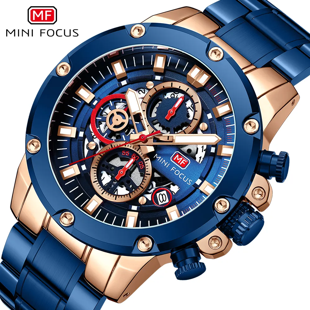 Mini Focus MF0398G Top Selling Mens Racing Style Watch Large Index Luminous Sport Stop Watch