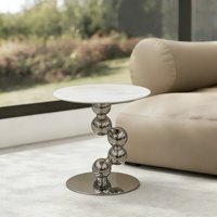 Moderner Runder Beistelltisch mit Marmorplatte Kreativer Couchtisch Spiralförmiger Silberner Metallkugel-Fuß Endtisch für Wohnzimmer Villa Hotel