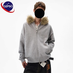 QZFSO Acide Lavé Personnalisé De Luxe Haute Qualité Polaire Zip-up Boxy Coupe Surdimensionnée Poignets Côtelés et Ourlet Faux Zip Up Hoodies pour Hommes - Product Image 2