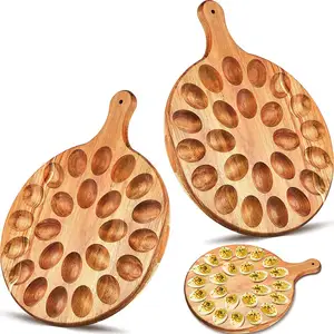 24 Löcher Reversible Wood Deviled Egg Platter Charc uterie Board Verdicken Sie Egg Serviert ablett Round Wood Deviled Egg Tray