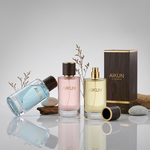 Aikun 3 <b>Bottle</b> Wood Cap Boxed Luxury Glass Eau De Parfum <b>Perfume</b> Gift Set for Women Men Retail Fragrance Store Display Pack - Product Image 1