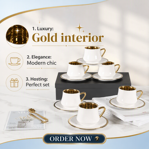 ชุดแก้วกาแฟและจานรองสุดสร้างสรรค์ทำจากเซรามิกเคลือบสีทองด้วยไฟฟ้าออกแบบได้ตามต้องการ - Product Image 2