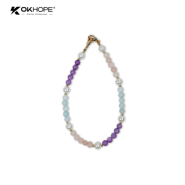 Bichang Stylish Fresh Light Color Pearl Beaded Detachable Anti-Lost Colorful 27cm Poly Bag Phone Lanyard