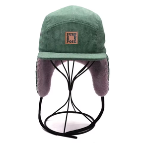 Casquettes et chapeaux de camping à 5 panneaux en velours côtelé chaud personnalisés avec rabat pour les oreilles - Product Image 4