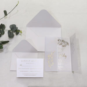 Moderne Luxus Blattgold Schrift Kalligraphie Hochzeits einladungen Klar Acryl Rsvp Karten Botanical Pergament Wrap Animal Paper - Product Image 3