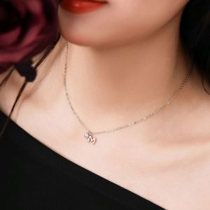 Dylam <b>Initial</b> Necklace Rhodium Plated 925 <b>Silver</b> 5A Zirconia Tiny -M- Letters Monogram <b>Pendant</b> Necklaces for Women - Product Image 4