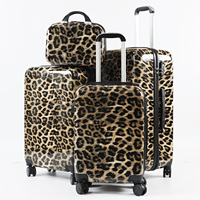 Ensemble de valises à roulettes de voyage personnalisées 14\" 20\" 24\" 28\" Luxe Imprimé léopard graphique PC Oxford Polyester