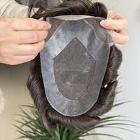 Système de remplacement capillaire naturel en cheveux humains d'origine indienne, perruques, patch frontal blanchi 8x10, dentelle française avec base en PU, toupet pour hommes