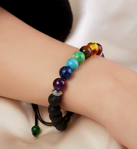 Vòng tay đá Amethyst tự nhiên và đá núi lửa 7-8mm, có thể điều chỉnh, dùng trong Yoga, chữa bệnh, 7 luân xa, dành cho nữ và nam - Product Image 6