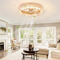 Lampe de plafond en verre rose de luxe française avec ventilateur pour salon, salle à manger, villa, hôtel, café, mode de commande à distance, ventilateur avec éclairage