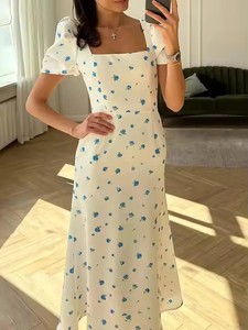 Abito elegante Flowy vendita calda S M L Casual abito a trapezio con stampa floreale nuovo abito estivo da donna - Product Image 5