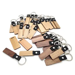 Porte-clés en bois personnalisé avec gravure Laser en vrac, porte-clés rond, Rectangle, porte-clés en bois vierge