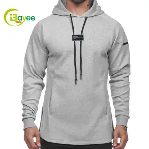 Custom Men's High Quality Pullover Long Sleeve Cotton Spandex Sports Hoody Grey Fitness Gym Hoodies