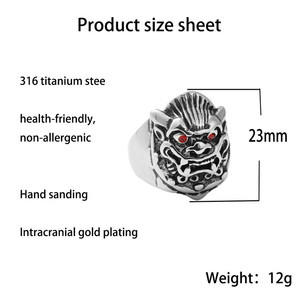 Men's <b>Silver</b> Lion Head <b>Ring</b> Prong <b>Set</b> Red Eyes Retro Punk Animal Design Jewelry Gift 27041 - Product Image 5
