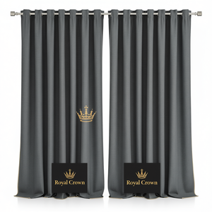 Rideaux d'hôtel en polyester ignifuge de qualité supérieure Royal Crown, gris foncé, pour fenêtres de chambre, fabriqués aux États-Unis - Product Image 2
