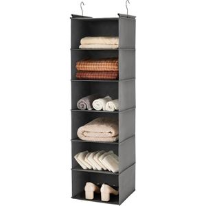 6 Tier Non-Woven Hanging Closet Organizer with 2 Metal <b>Hooks</b> Weekly Kids Clothes Storage <b>Shelf</b> with Day Labels for Wardrobe - Product Image 1